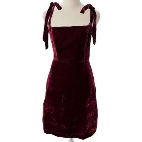 House of Harlow 1960 x  Burgundy Velvet Shoulder Tie Maroon Dress S A001467 - Picture 1 of 6